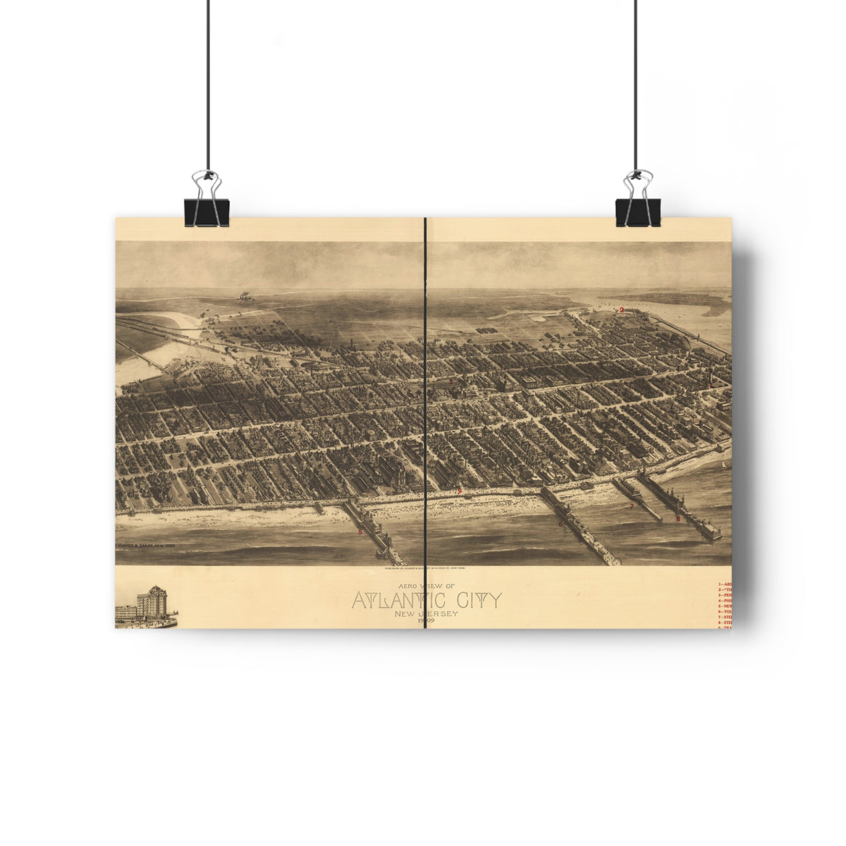 Atlantic City, New Jersey 1909 — Bird's-Eye View Map Print