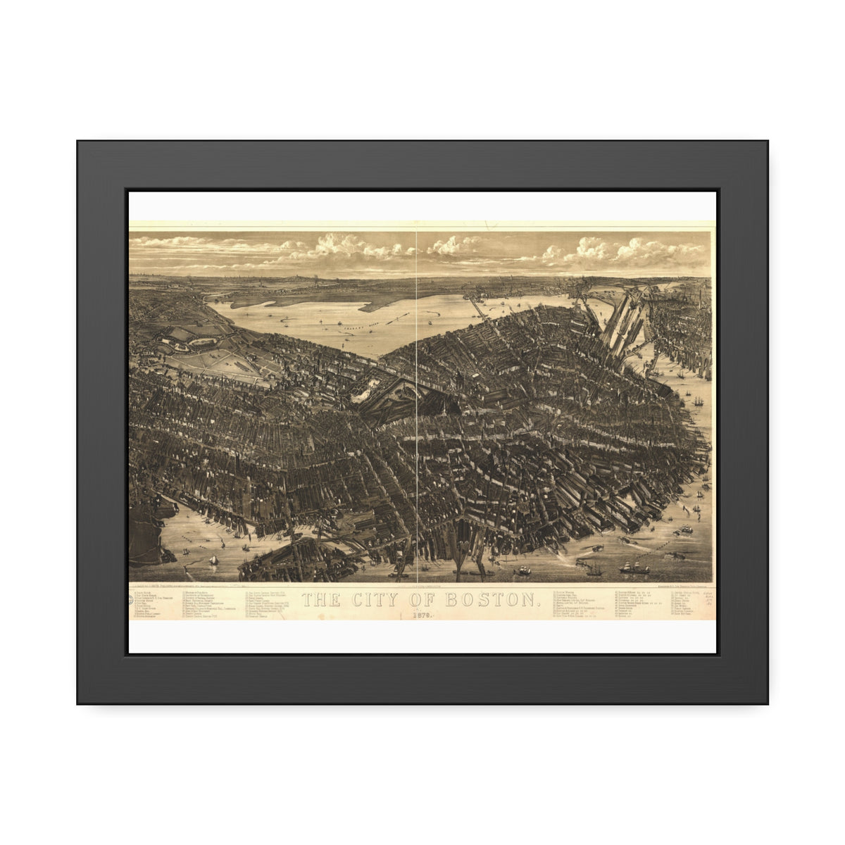 Boston, Massachusetts 1879 — Framed Bird's-Eye View Map