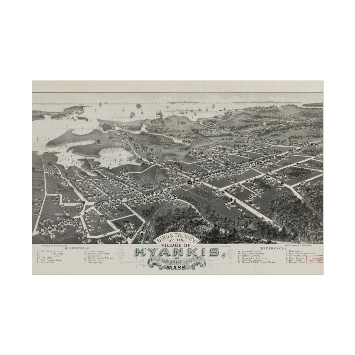 Hyannis, Massachusetts 1884 — Bird's-Eye View Map Print