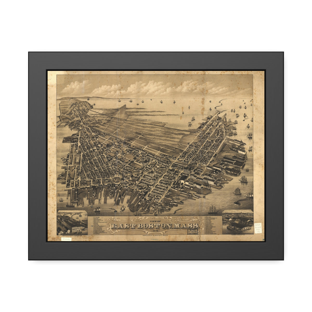 East Boston (Boston), Massachusetts 1879 — Framed Bird's-Eye View Map