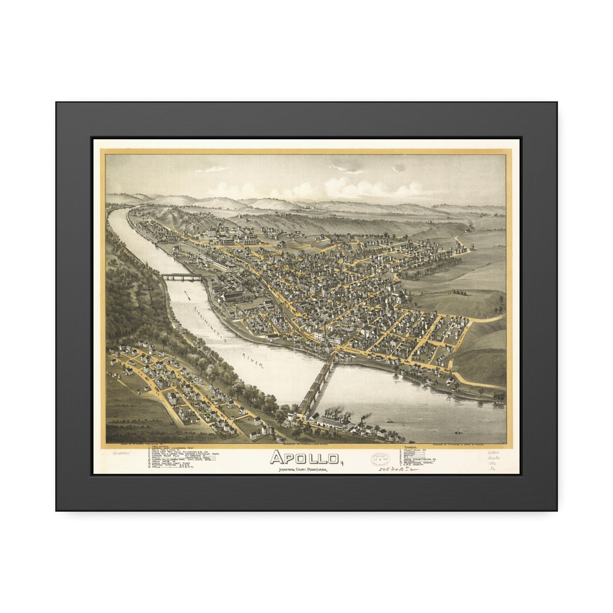Apollo, Pennsylvania 1896 — Framed Bird's-Eye View Map