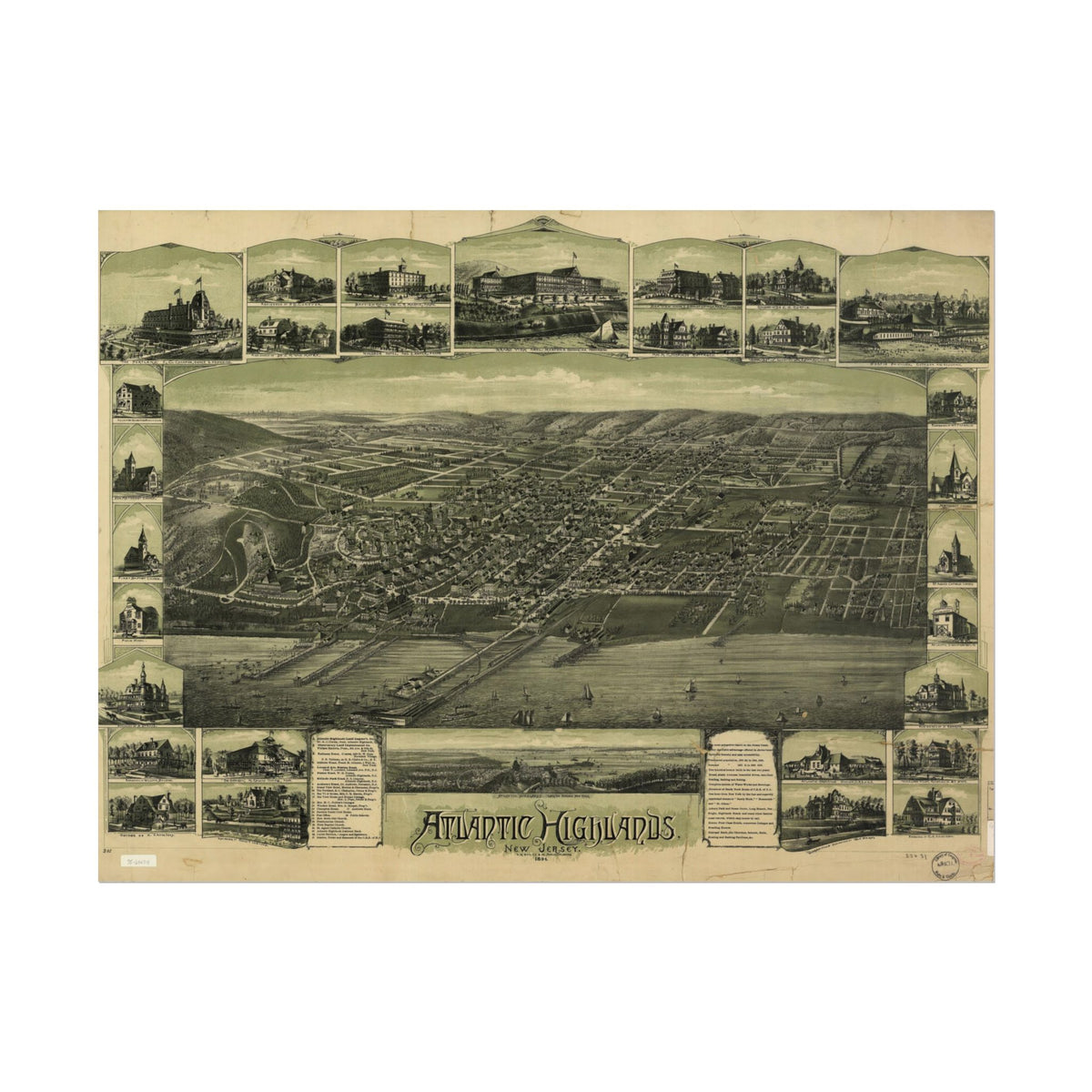 Atlantic Highlands, New Jersey 1894 — Bird's-Eye View Map Print