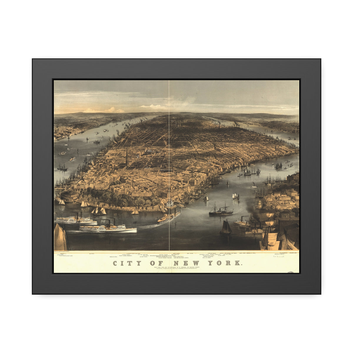 New York, New York 1856 — Framed Bird's-Eye View Map