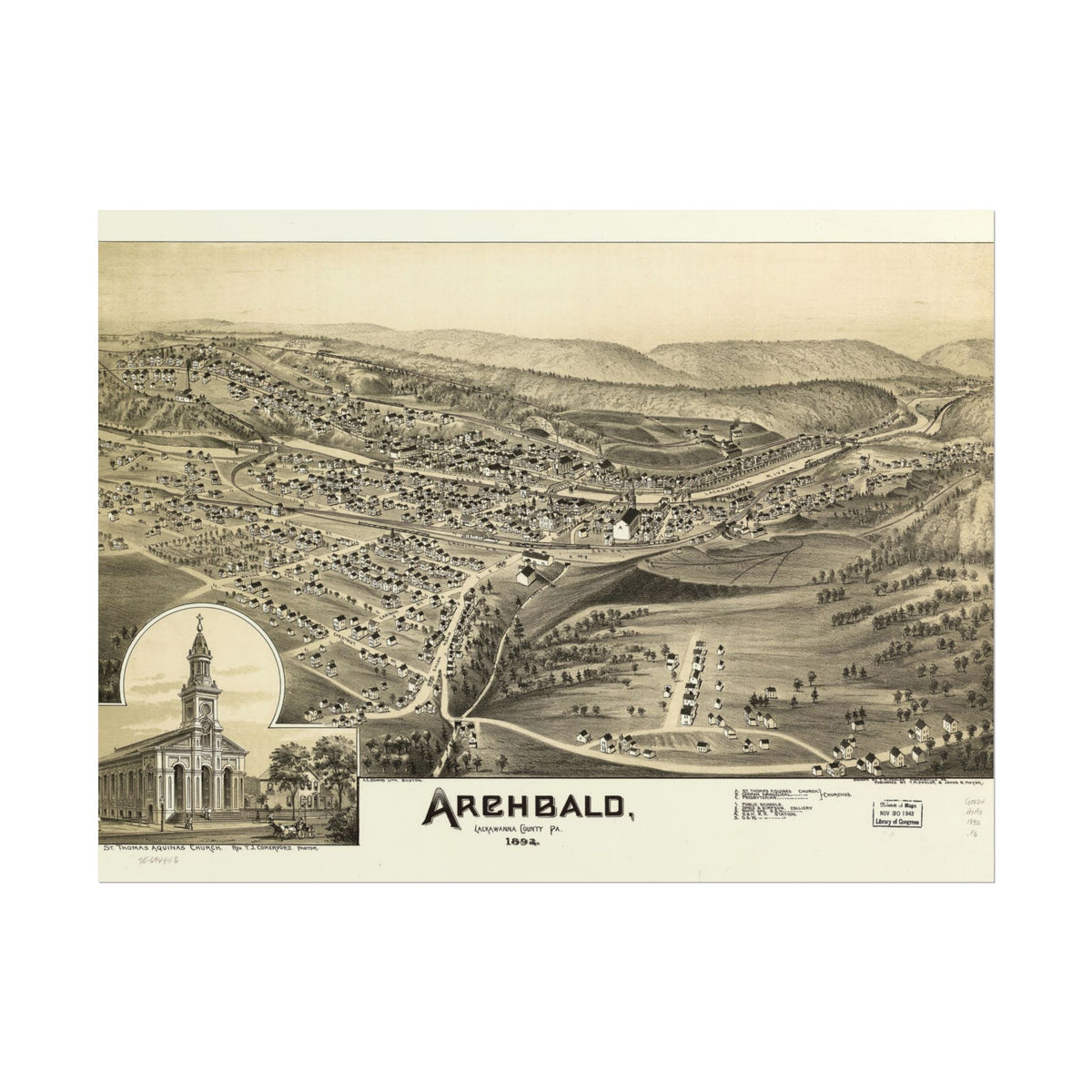 Archbald, Pennsylvania 1892 — Bird's-Eye View Map Print