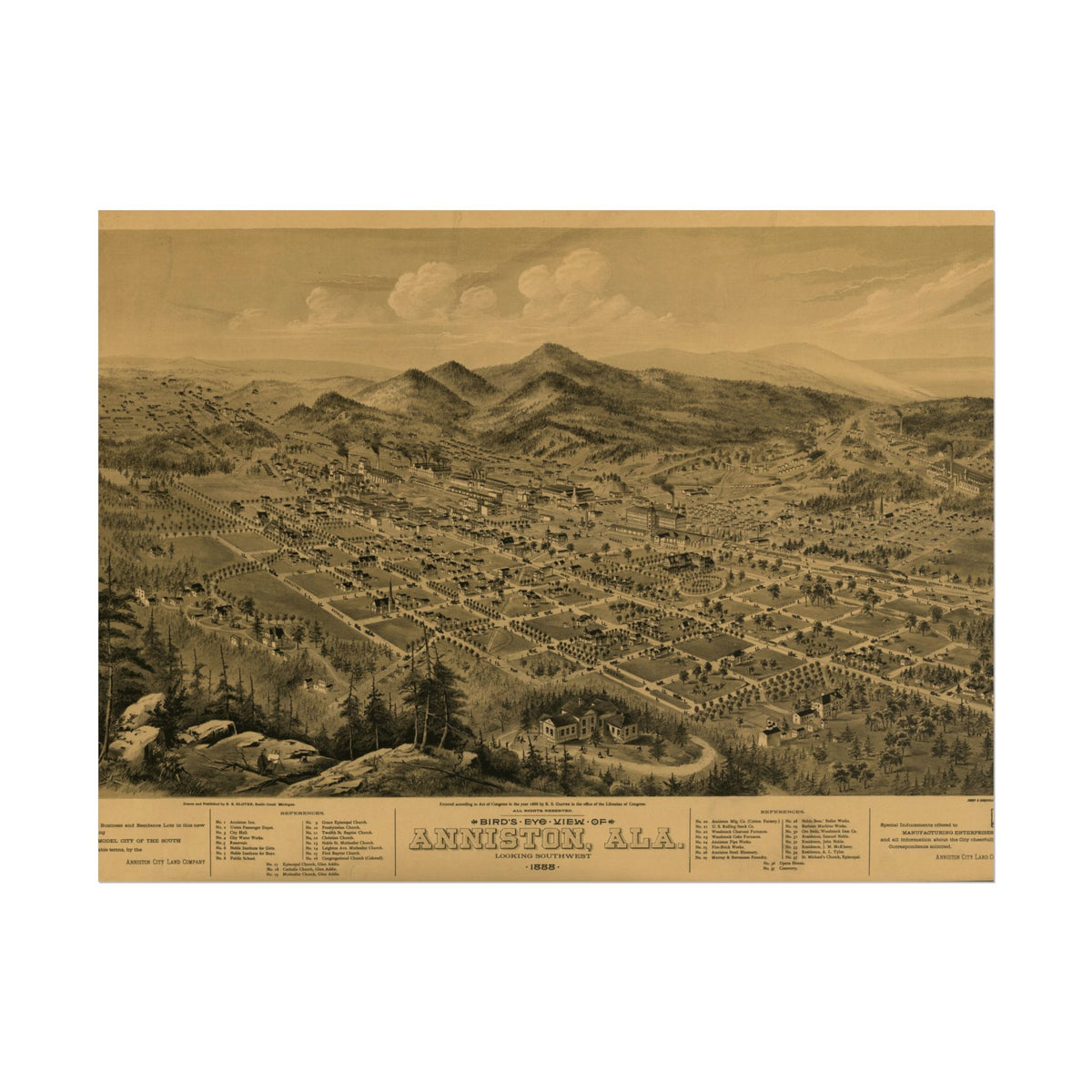 Anniston, Alabama 1888 — Bird's-Eye View Map Print