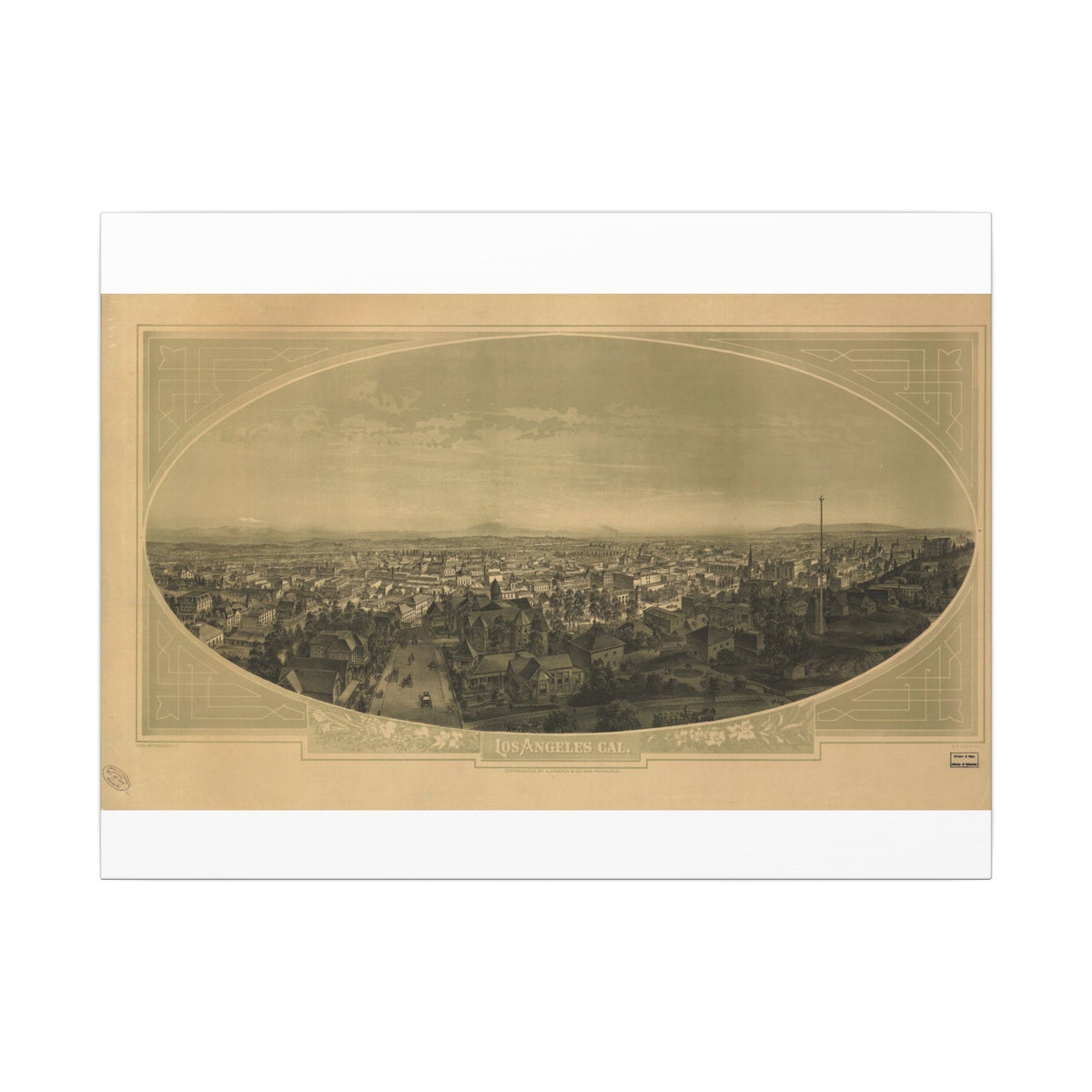 Los Angeles, California 1888 — Bird's-Eye View Map on Canvas