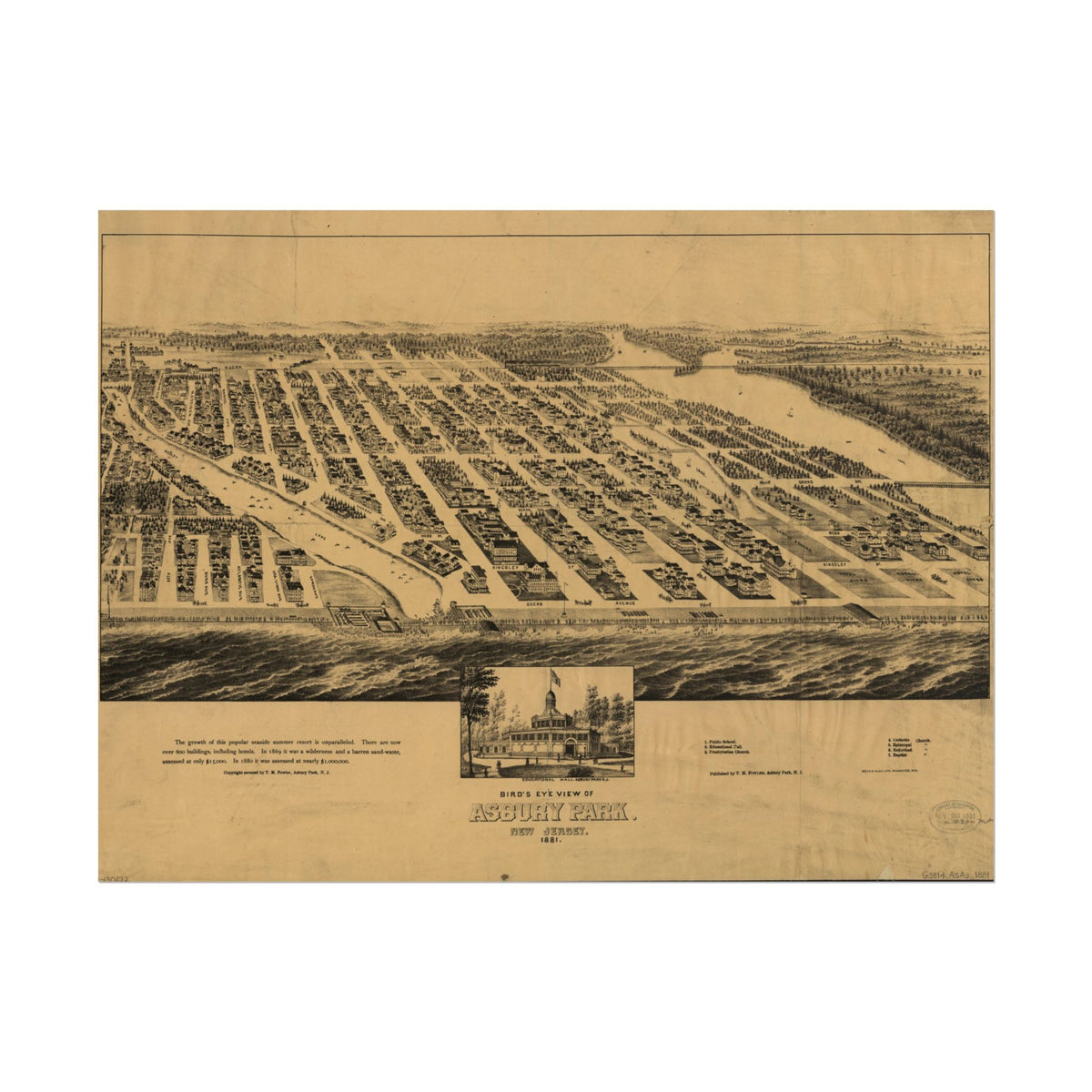 Asbury Park, New Jersey 1881 — Bird's-Eye View Map Print