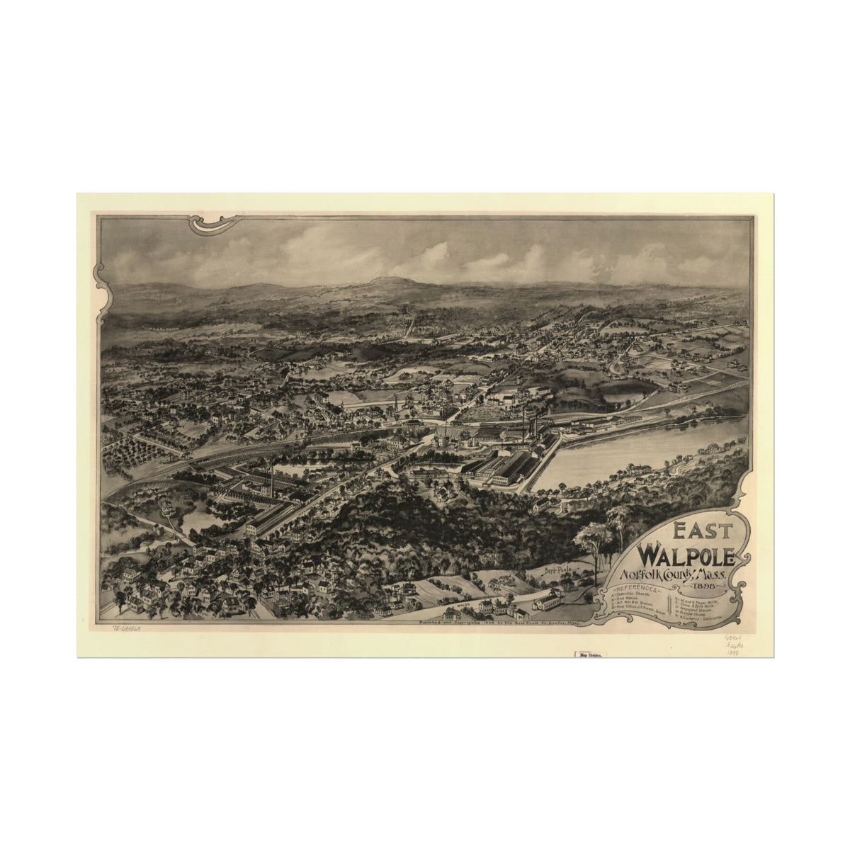 East Walpole, Massachusetts 1898 — Bird's-Eye View Map Print