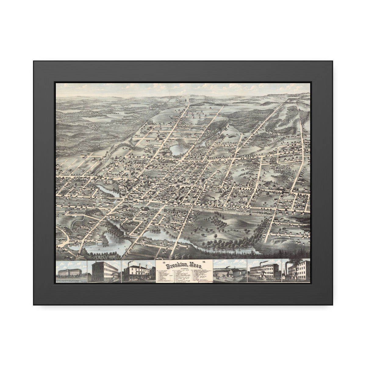 Brockton, Massachusetts 1878 — Framed Bird's-Eye View Map
