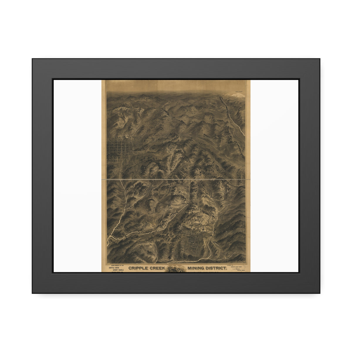 Cripple Creek, Colorado 1895 — Framed Bird's-Eye View Map