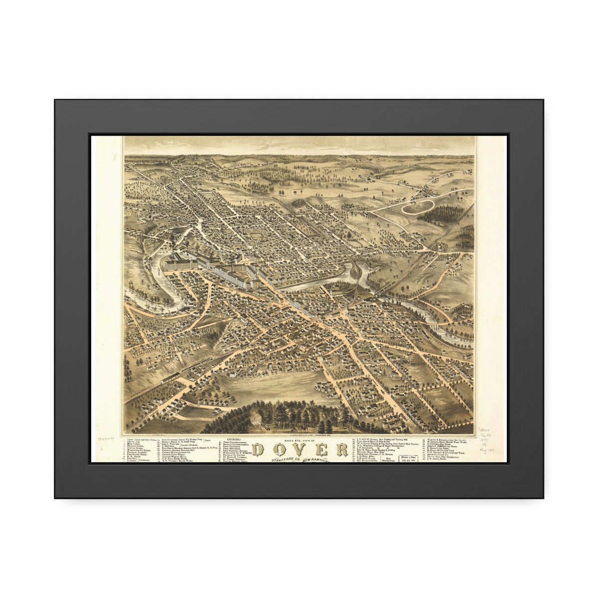 Dover, New Hampshire 1877 — Framed Bird's-Eye View Map
