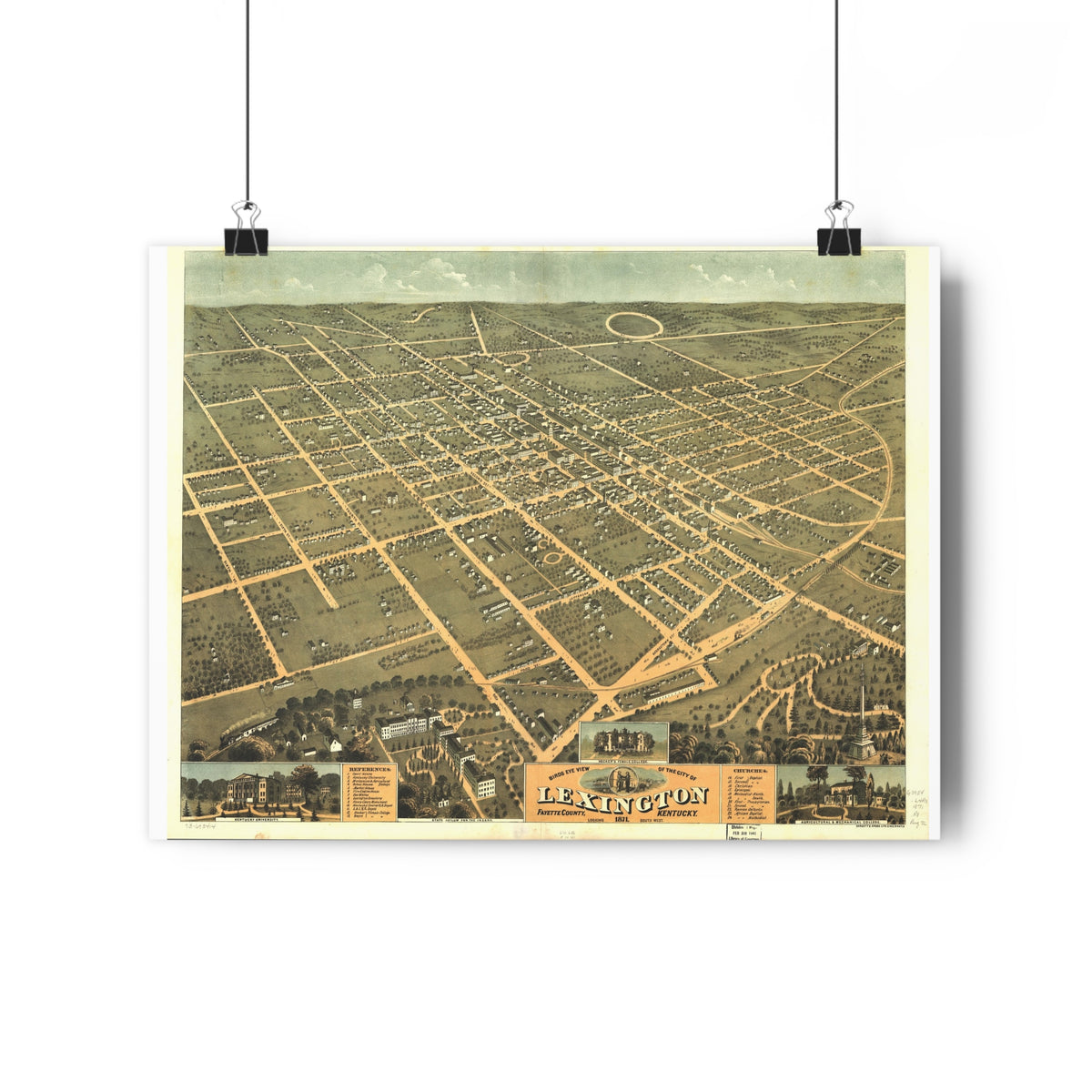 Lexington, Kentucky 1871 — Bird's-Eye View Map Print