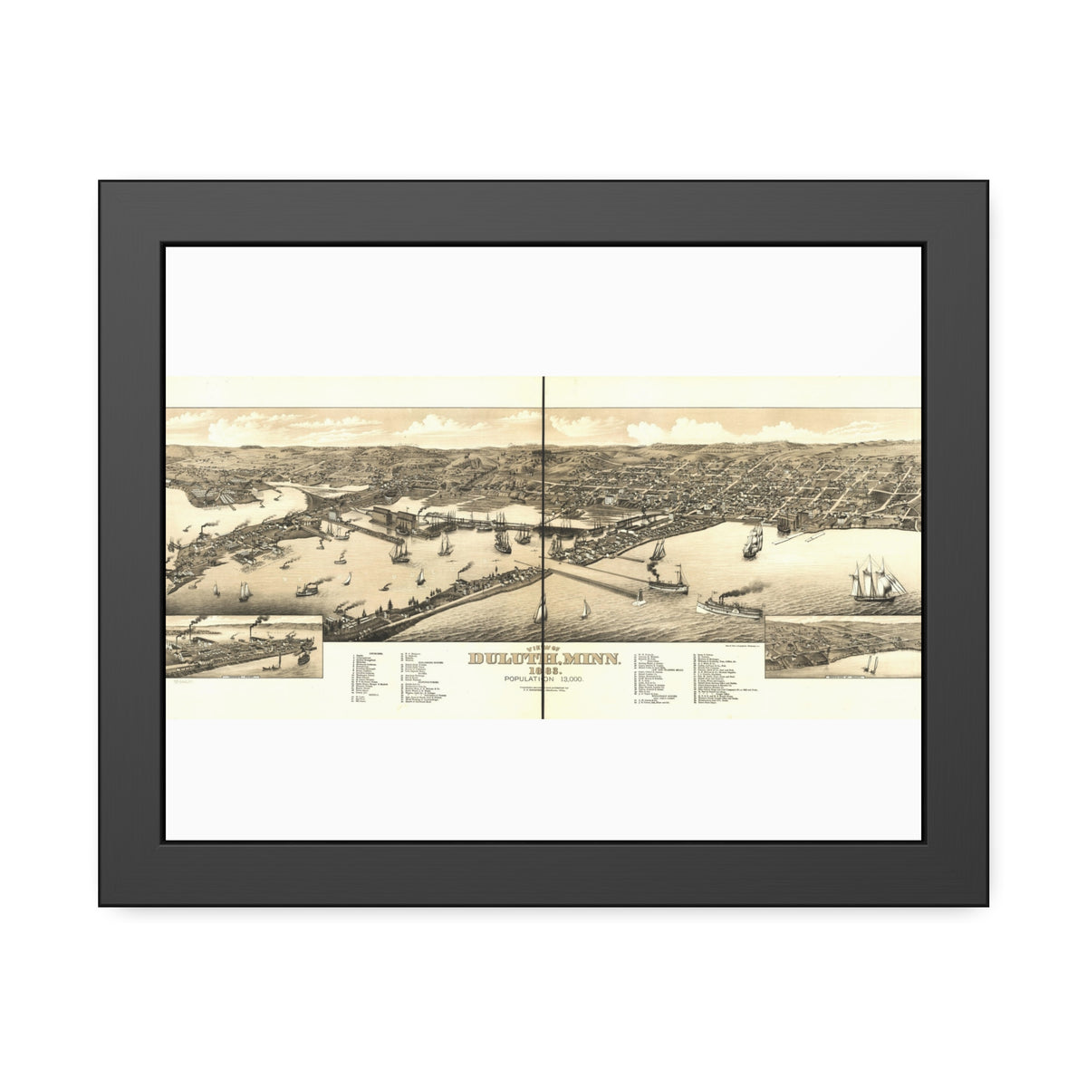 Duluth, Minnesota 1883 — Framed Bird's-Eye View Map