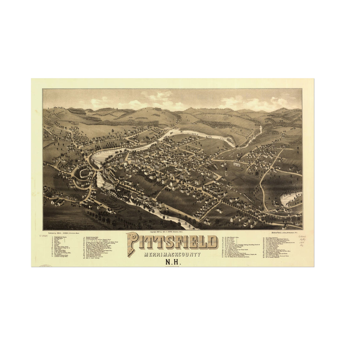Pittsfield, New Hampshire 1884 — Bird's-Eye View Map Print