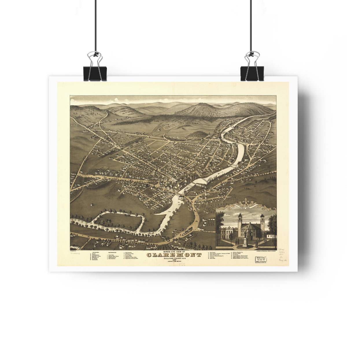 Claremont, New Hampshire 1877 — Bird's-Eye View Map Print