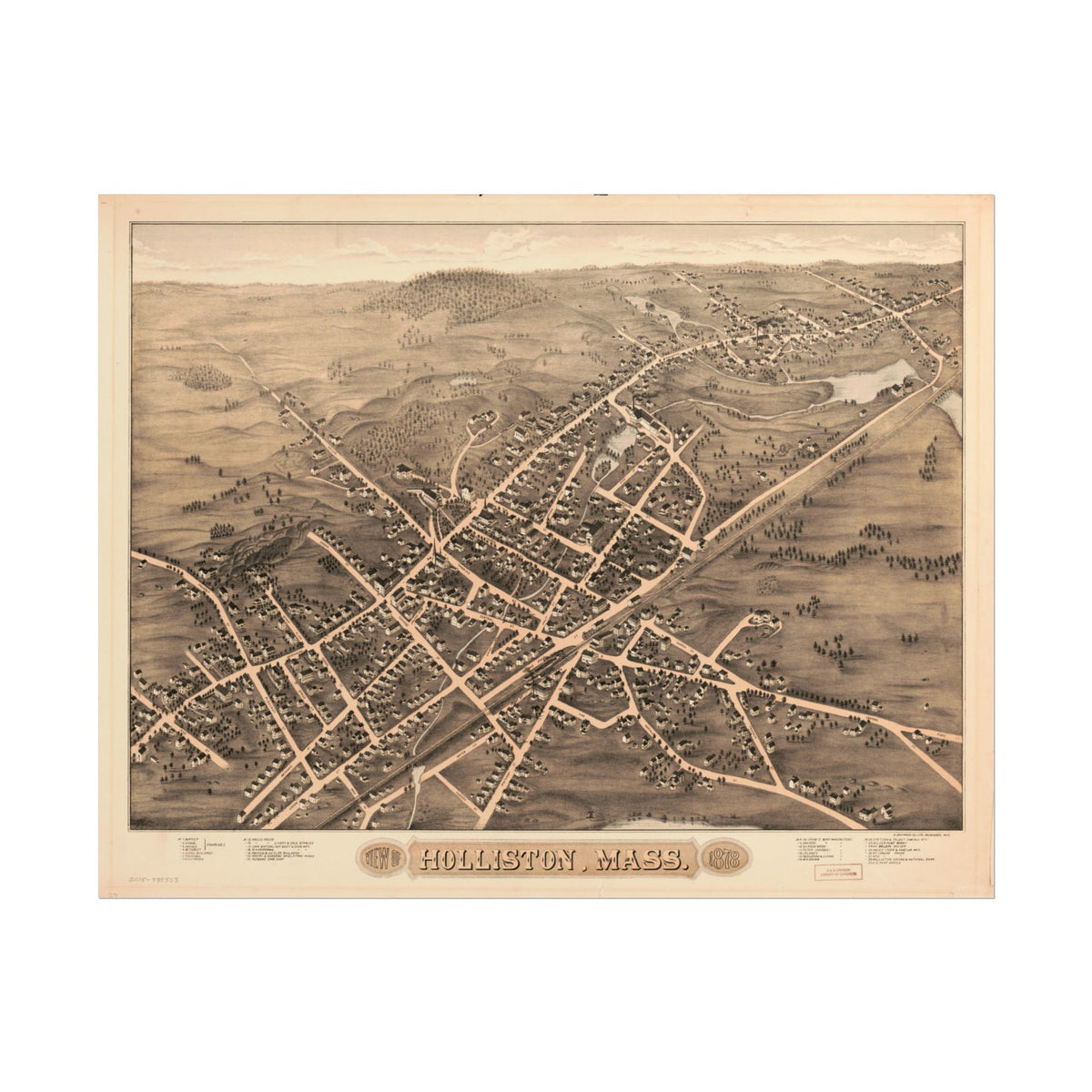 Holliston, Massachusetts 1878 — Bird's-Eye View Map Print