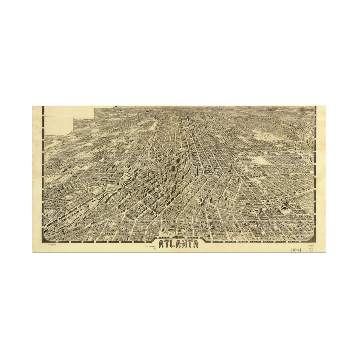Atlanta, Georgia 1919 — Bird's-Eye View Map Print