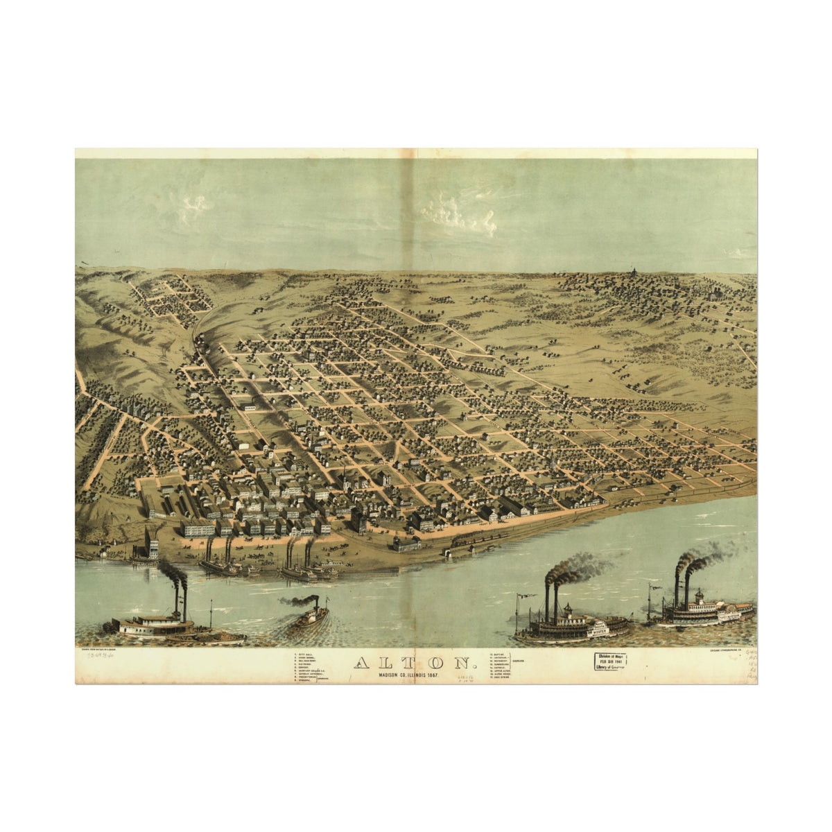 Alton, Illinois 1867 — Bird's-Eye View Map Print