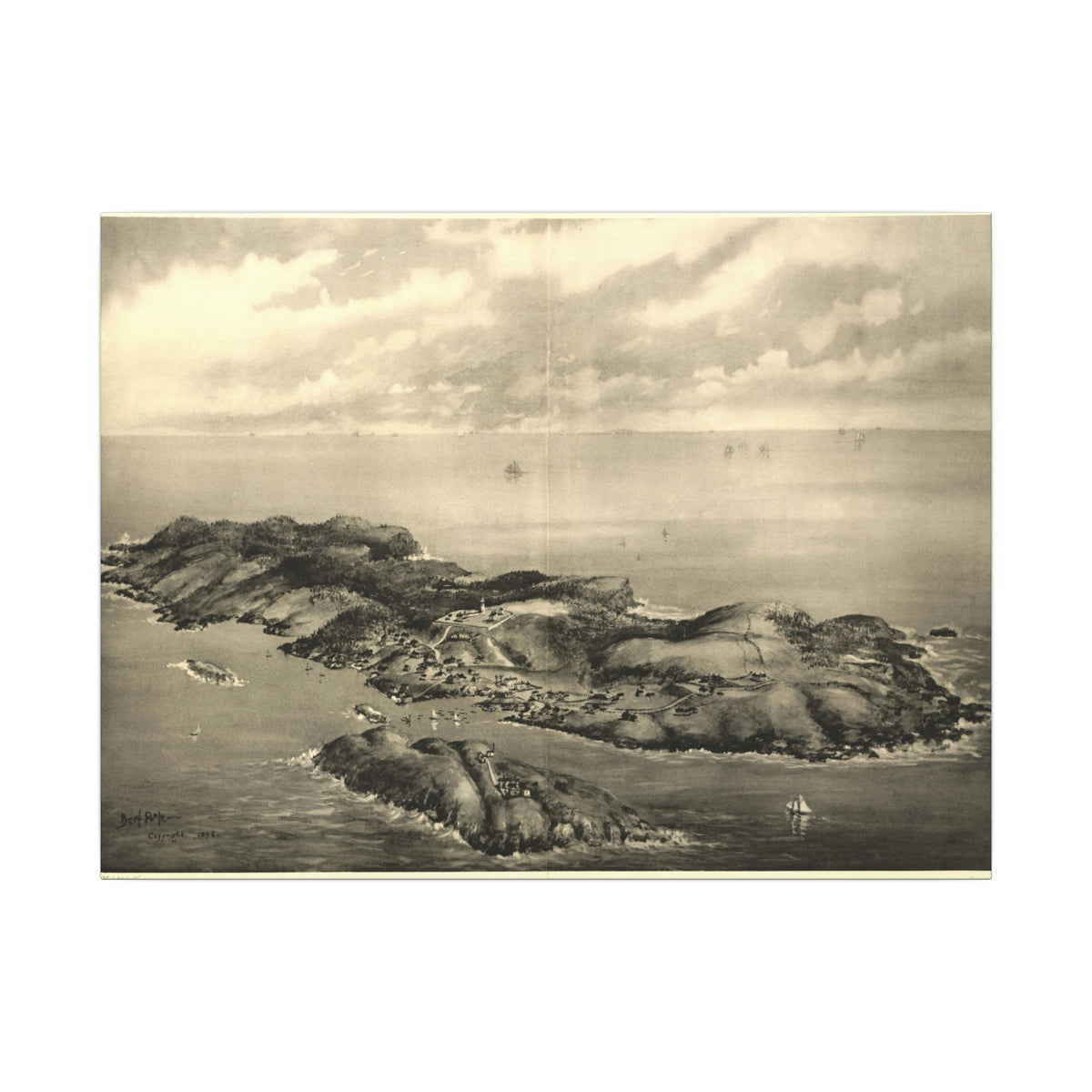 Monhegan, Maine 1896 — Bird's-Eye View Map on Canvas