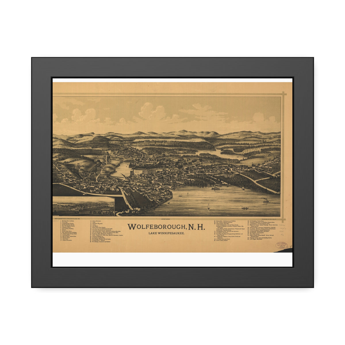 Wolfeboro, New Hampshire 1889 — Framed Bird's-Eye View Map