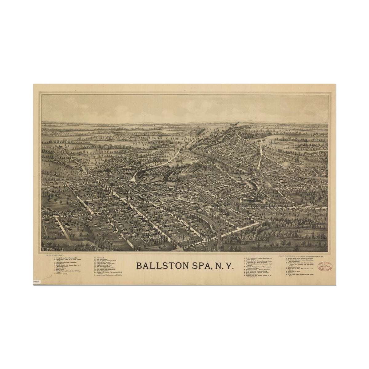 Ballston Spa, New York 1890 — Bird's-Eye View Map Print