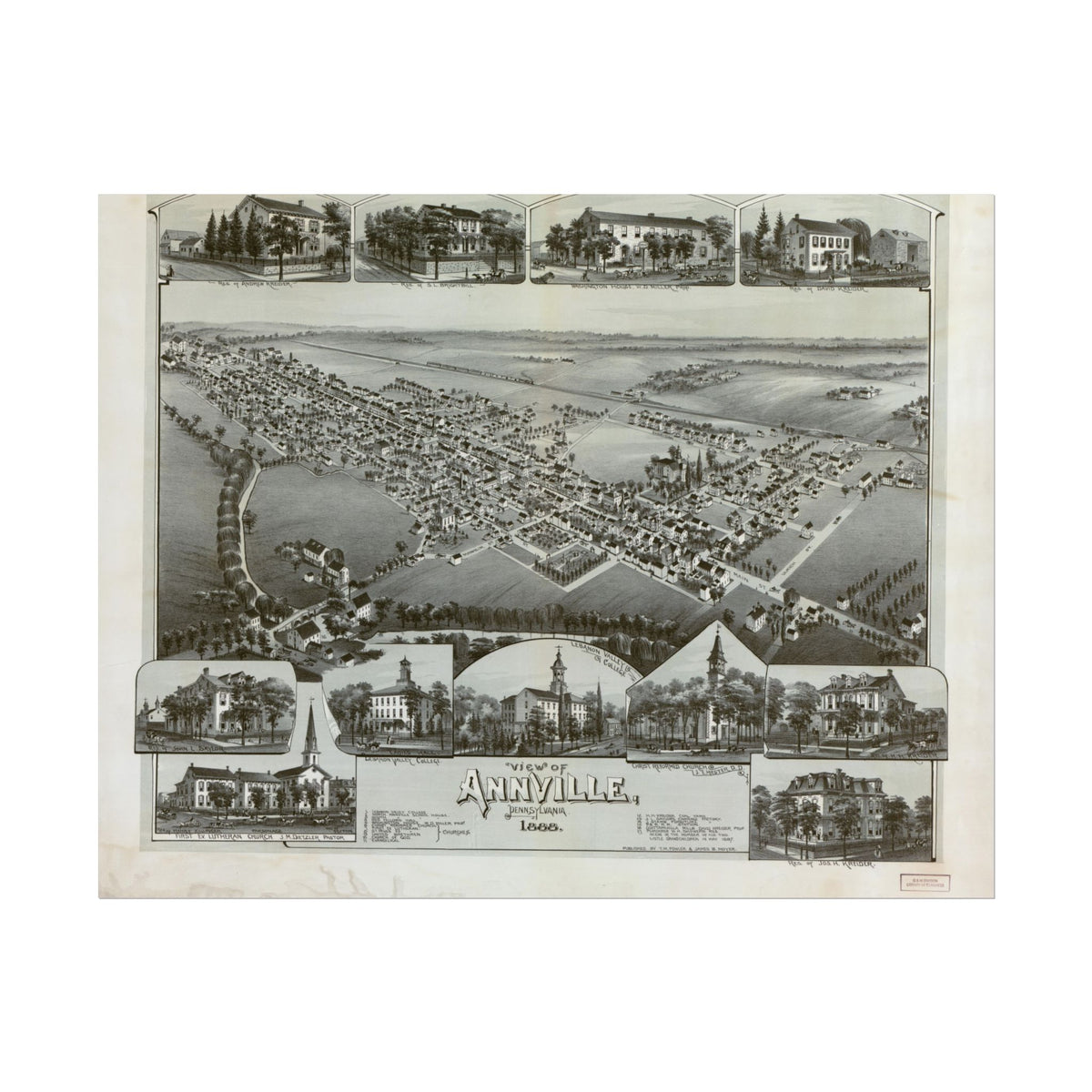 Annville, Pennsylvania 1888 — Bird's-Eye View Map Print