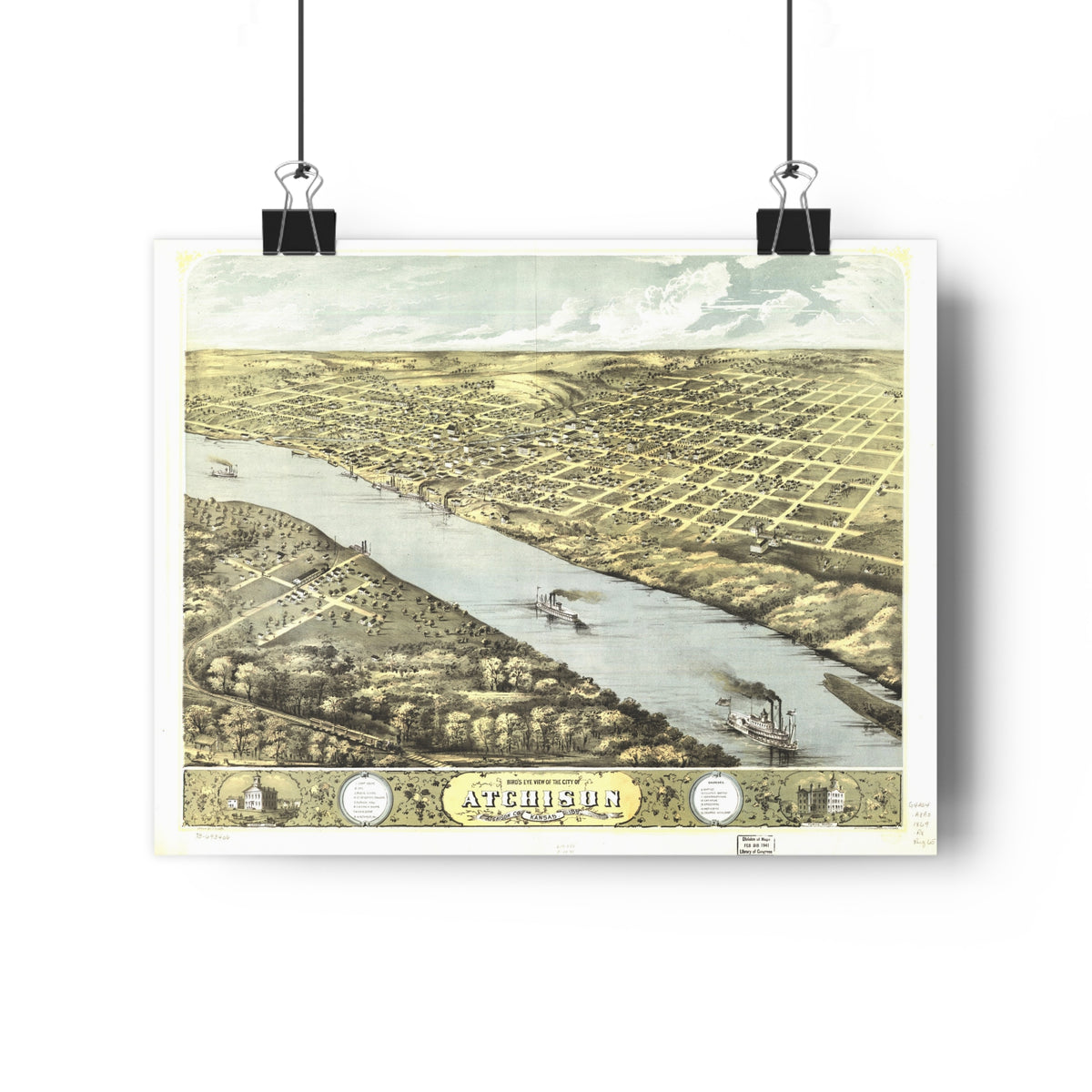 Atchison, Kansas 1869 — Bird's-Eye View Map Print