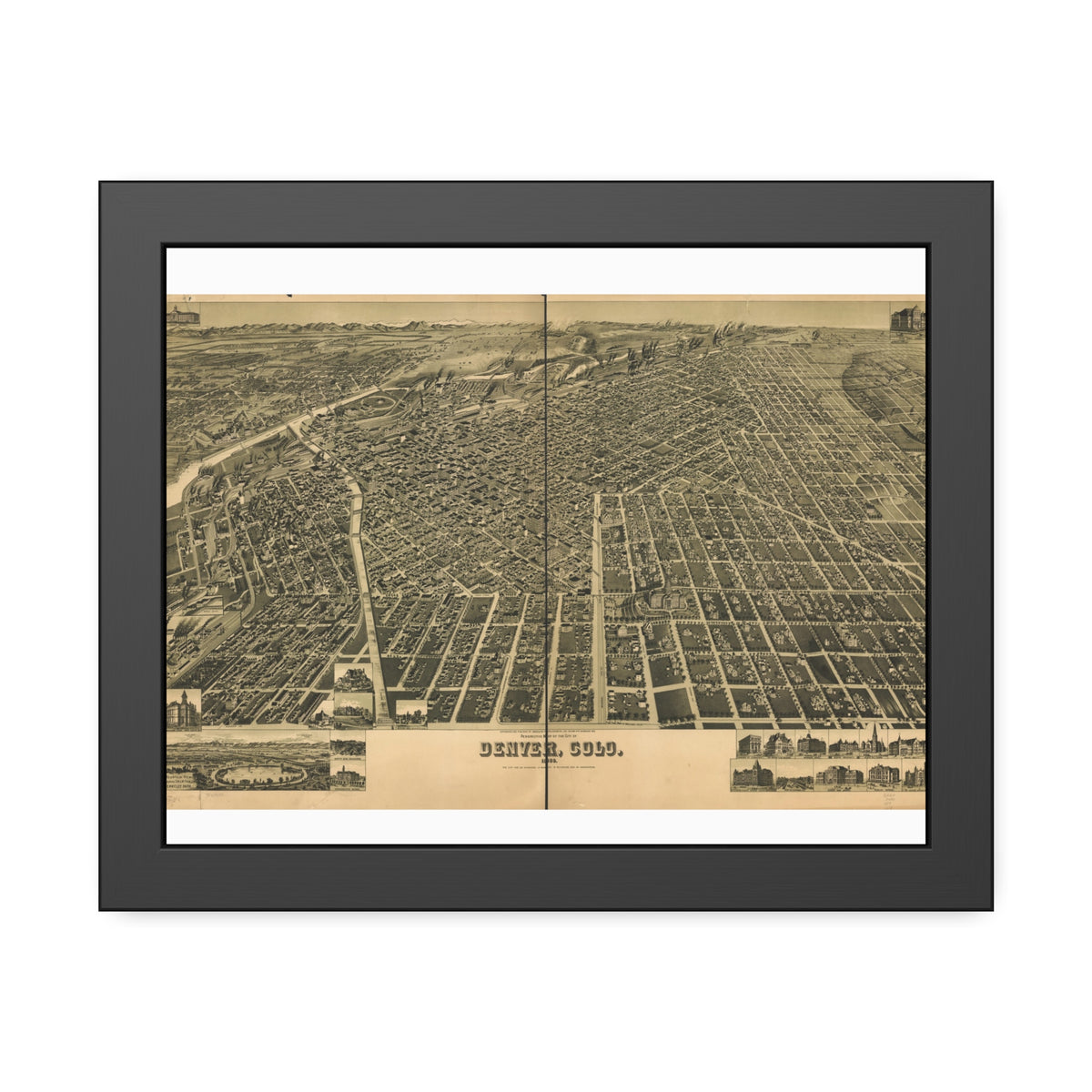 Denver, Colorado 1889 — Framed Bird's-Eye View Map