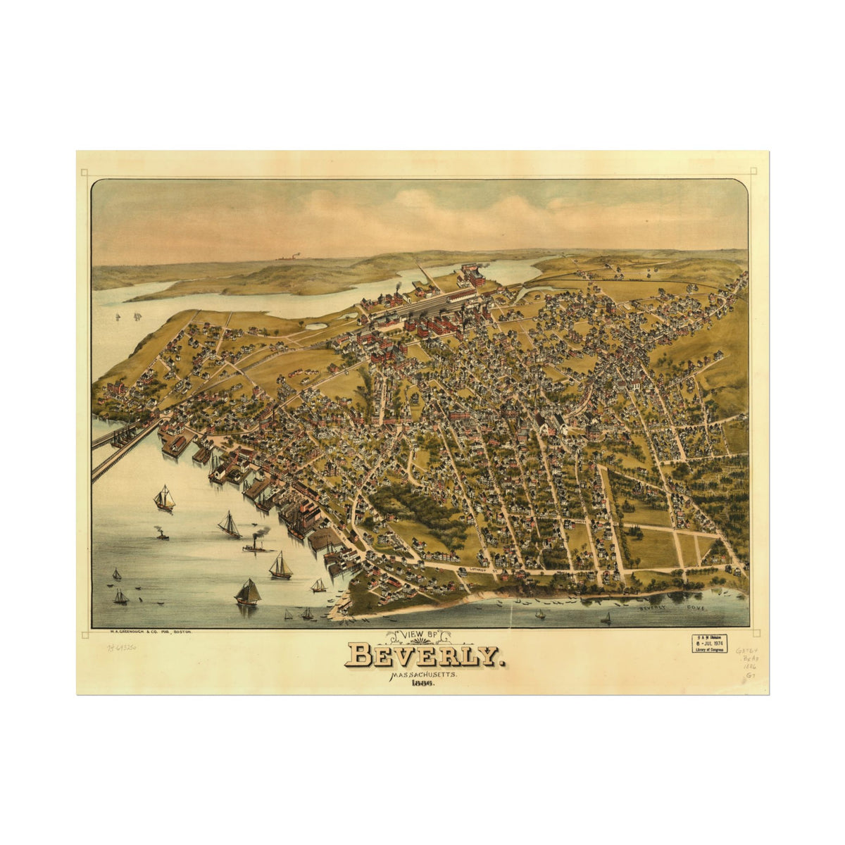 Beverly, Massachusetts 1886 — Bird's-Eye View Map Print