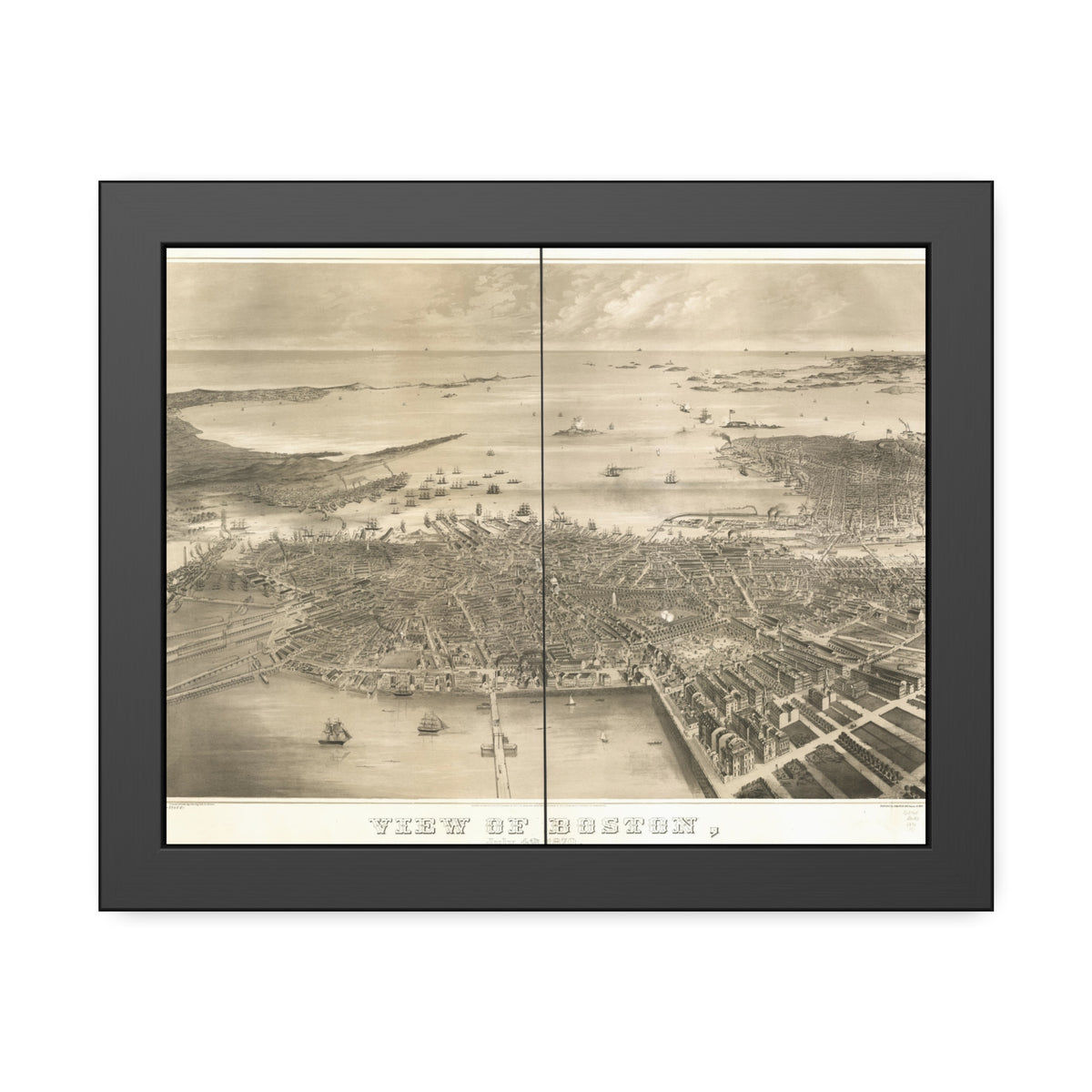 Boston, Massachusetts 1870 — Framed Bird's-Eye View Map