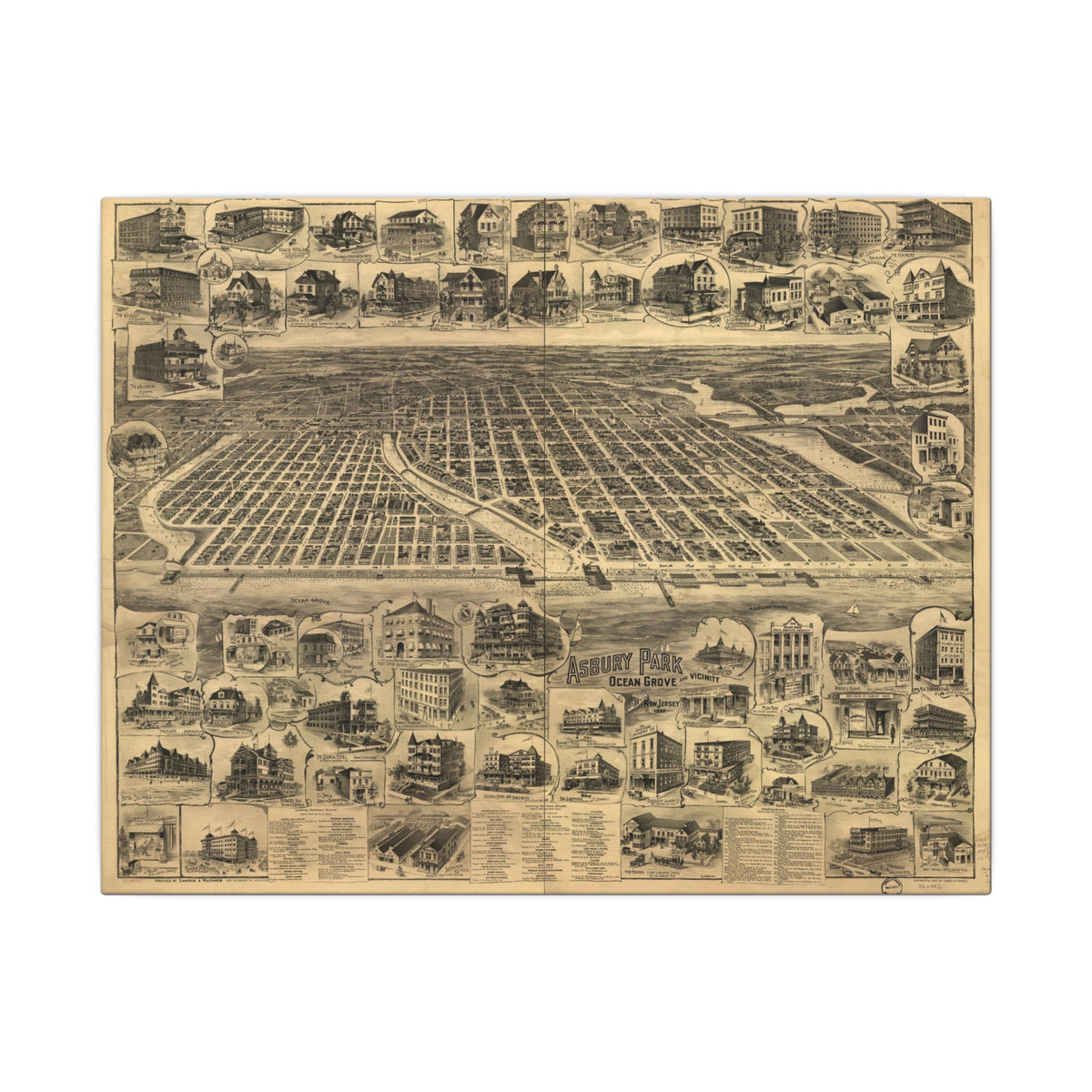 Asbury Park, New Jersey 1897 — Bird's-Eye View Map on Canvas