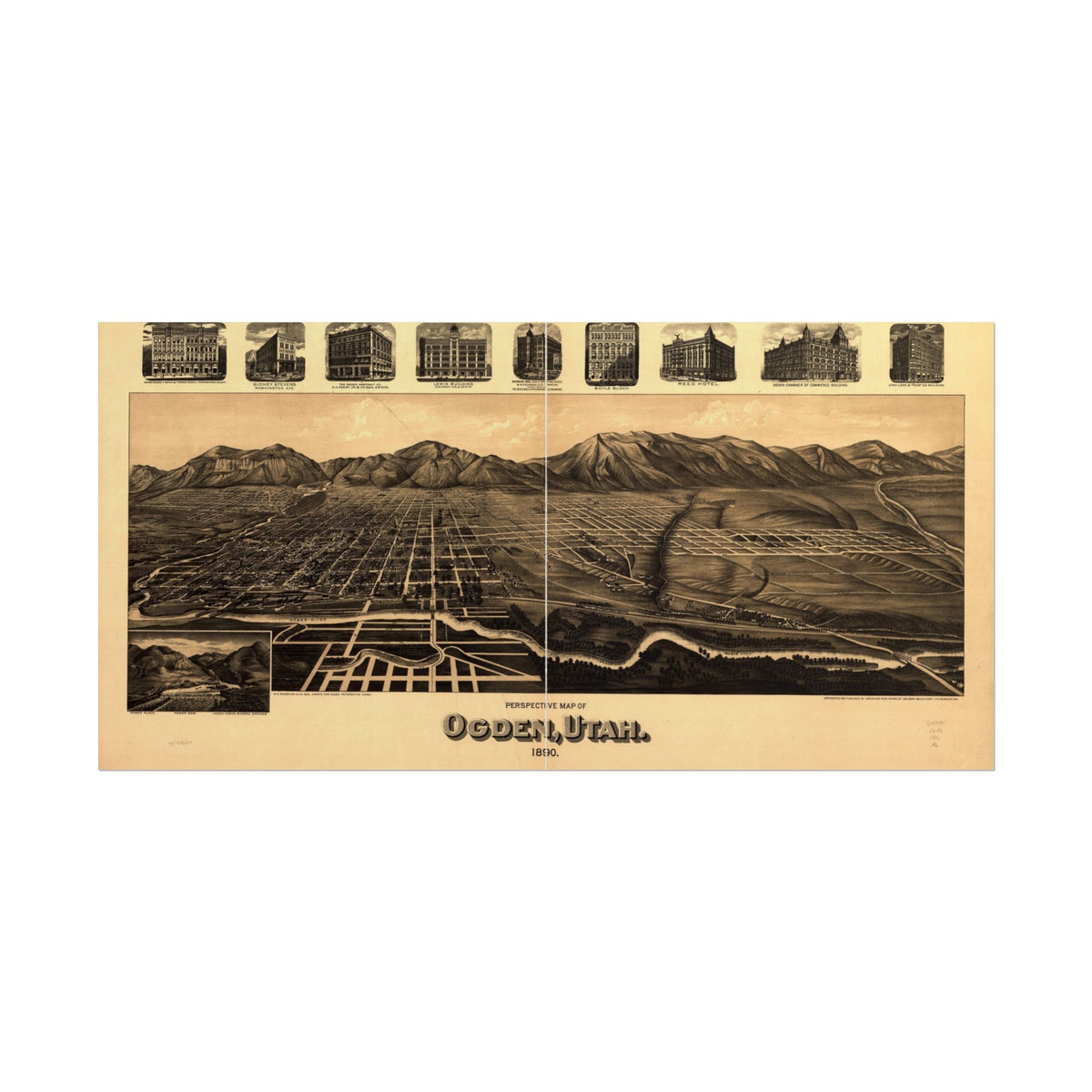 Ogden, Utah 1890 — Bird's-Eye View Map Print