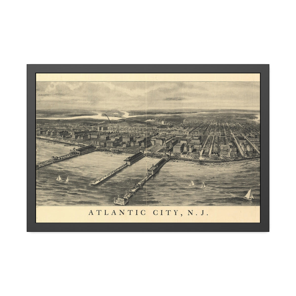 Atlantic City, New Jersey 1905 — Framed Bird's-Eye View Map