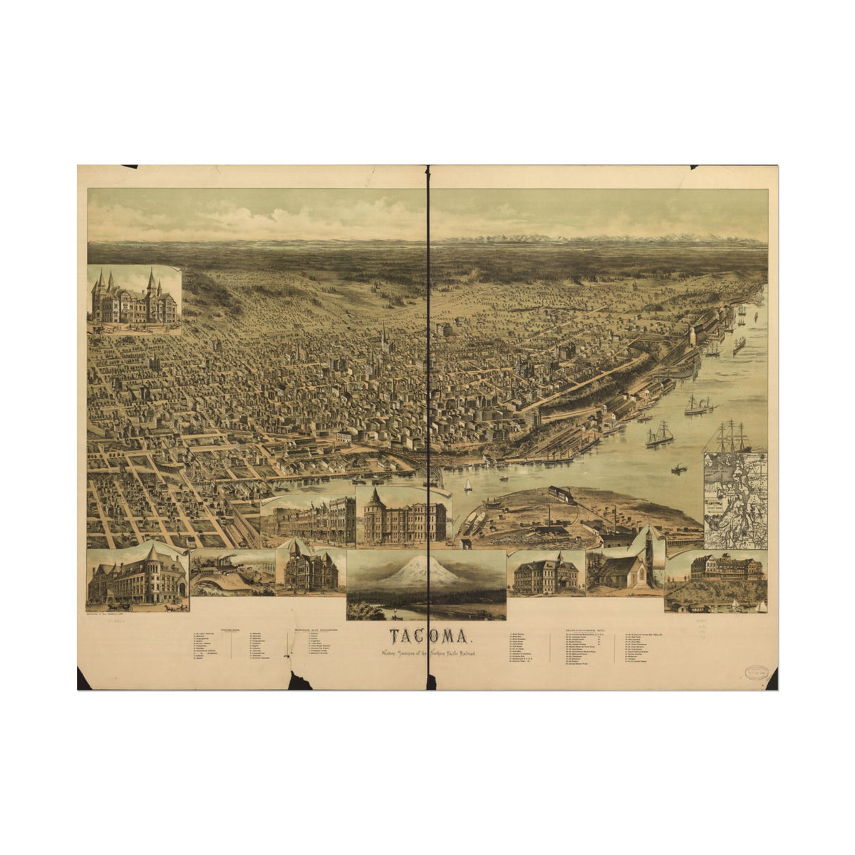 Tacoma, Washington 1890 — Bird's-Eye View Map Print