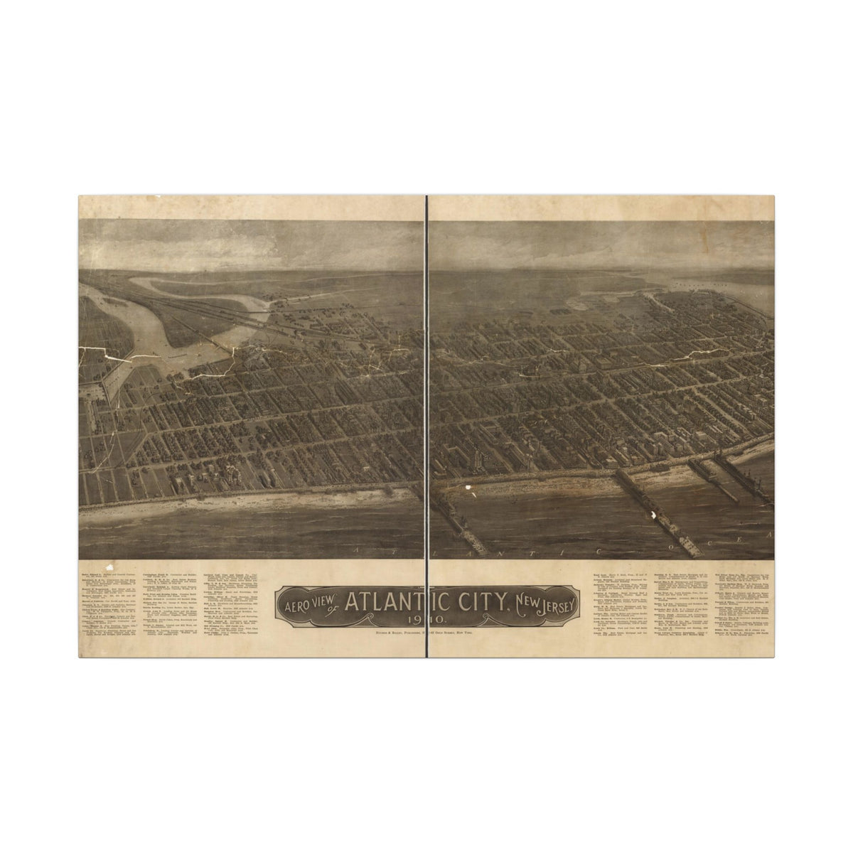 Atlantic City, New Jersey 1910 — Bird's-Eye View Map on Canvas