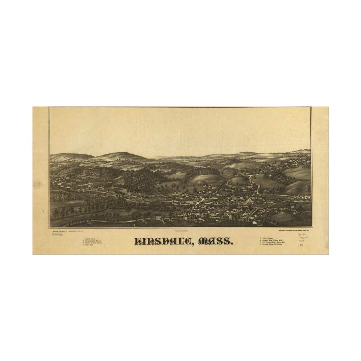 Hinsdale, Massachusetts 1887 — Bird's-Eye View Map Print