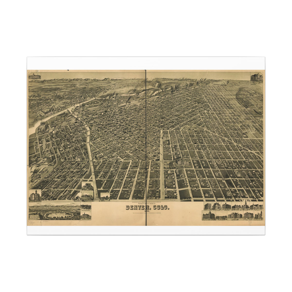 Denver, Colorado 1889 — Bird's-Eye View Map on Canvas