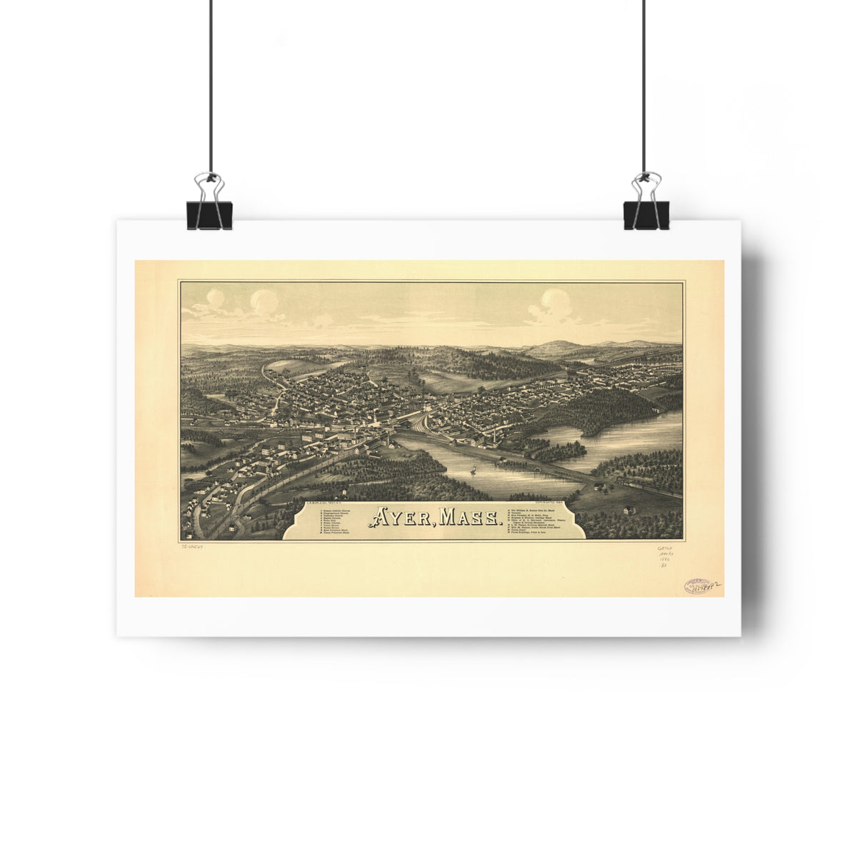 Ayer, Massachusetts 1886 — Bird's-Eye View Map Print
