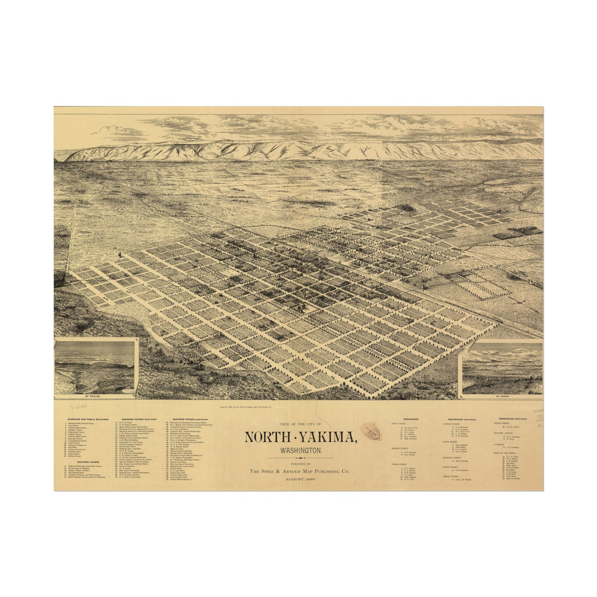 Yakima, Washington 1889 — Bird's-Eye View Map Print