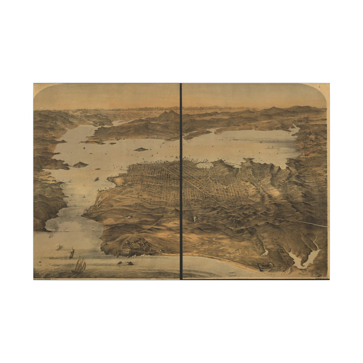 San Francisco, California 1868 — Bird's-Eye View Map on Canvas