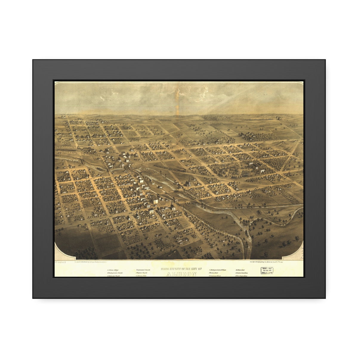 Albion (Calhoun County), Michigan 1868 — Framed Bird's-Eye View Map