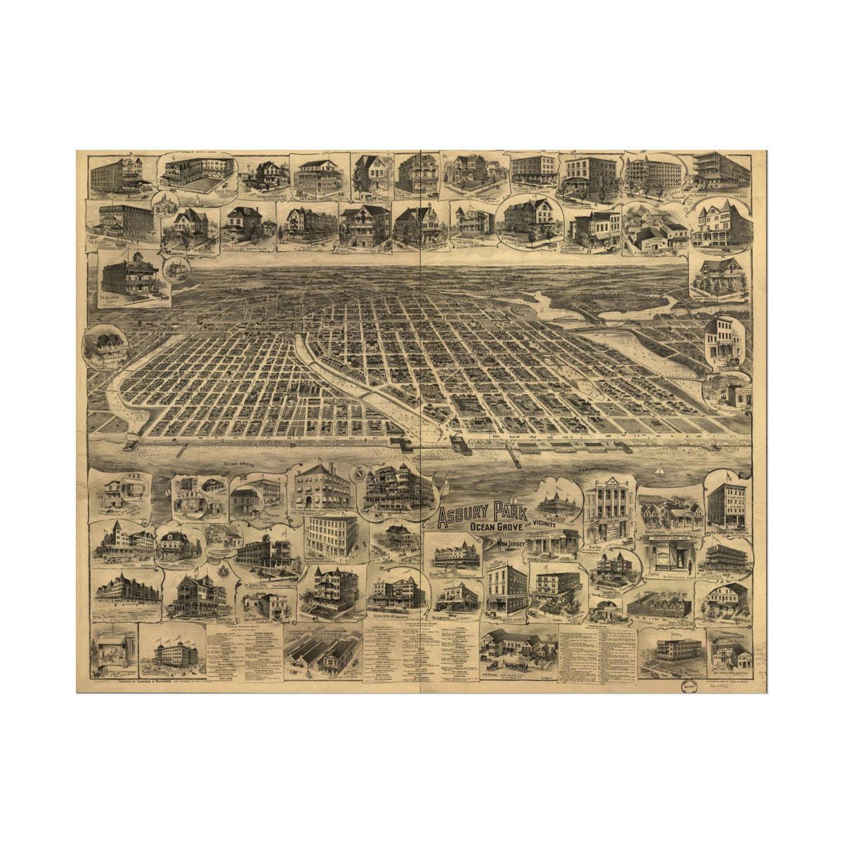 Asbury Park, New Jersey 1897 — Bird's-Eye View Map Print
