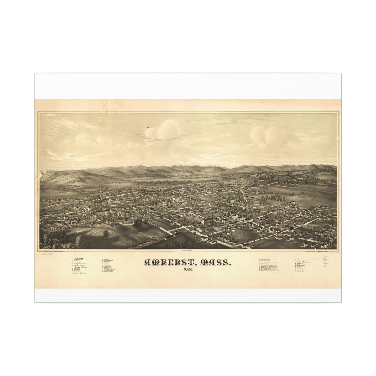 Amherst, Massachusetts 1886 — Bird's-Eye View Map on Canvas