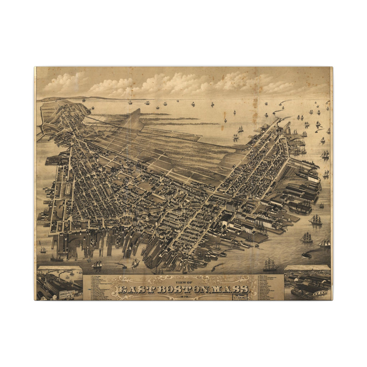 East Boston (Boston), Massachusetts 1879 — Bird's-Eye View Map on Canvas