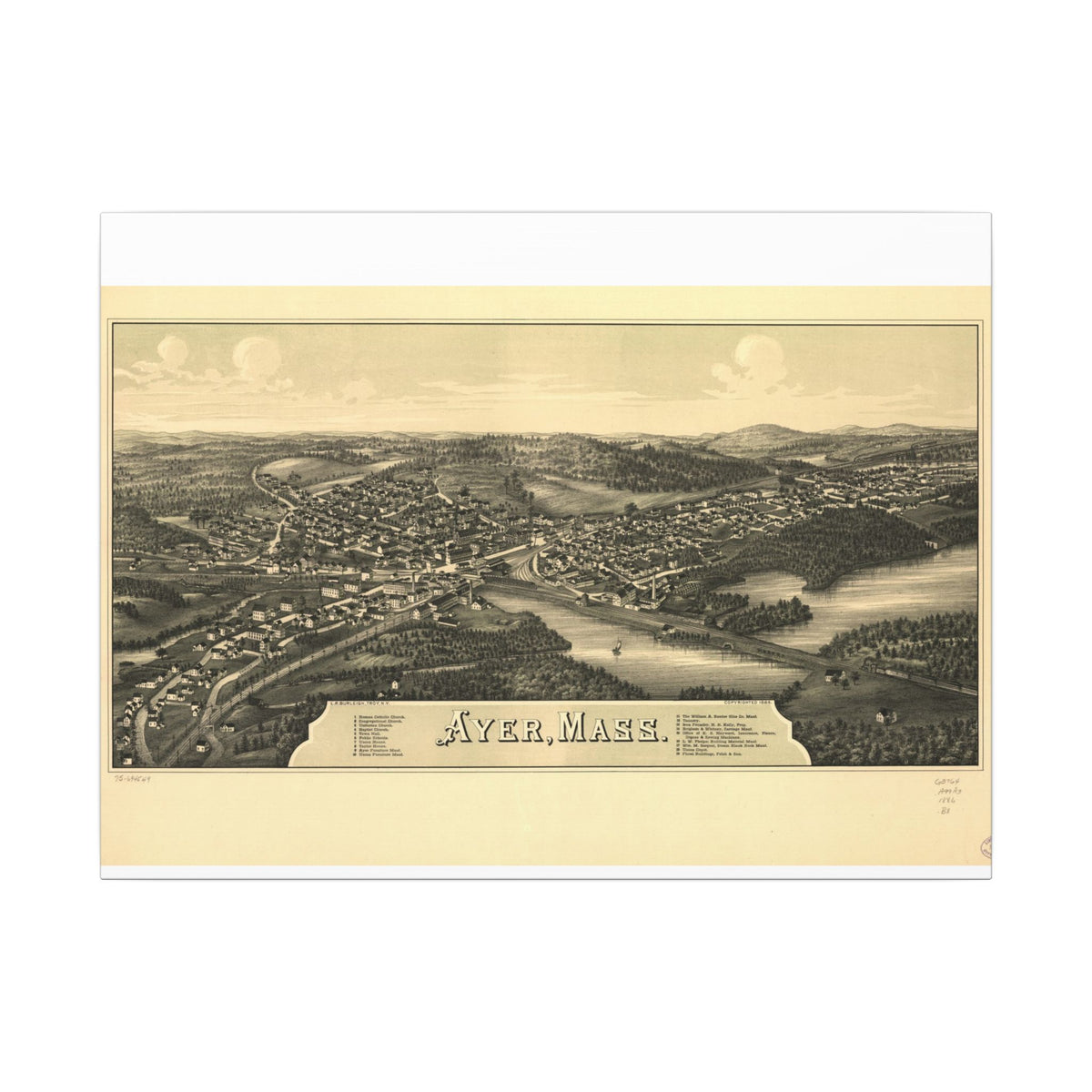 Ayer, Massachusetts 1886 — Bird's-Eye View Map on Canvas