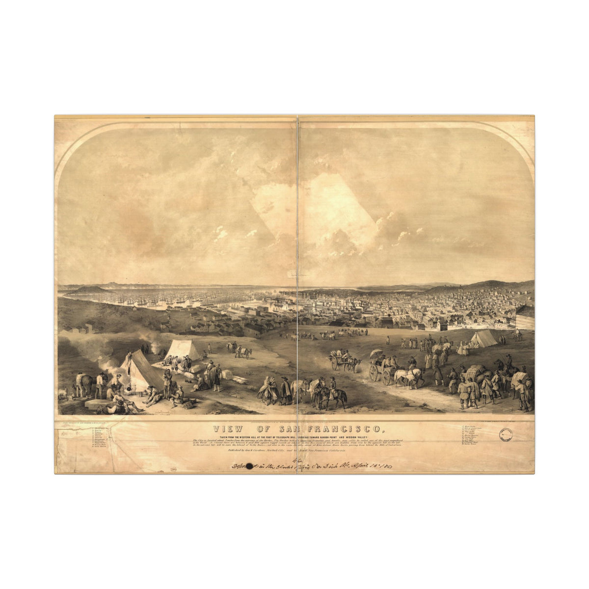 San Francisco, California 1851 — Bird's-Eye View Map on Canvas