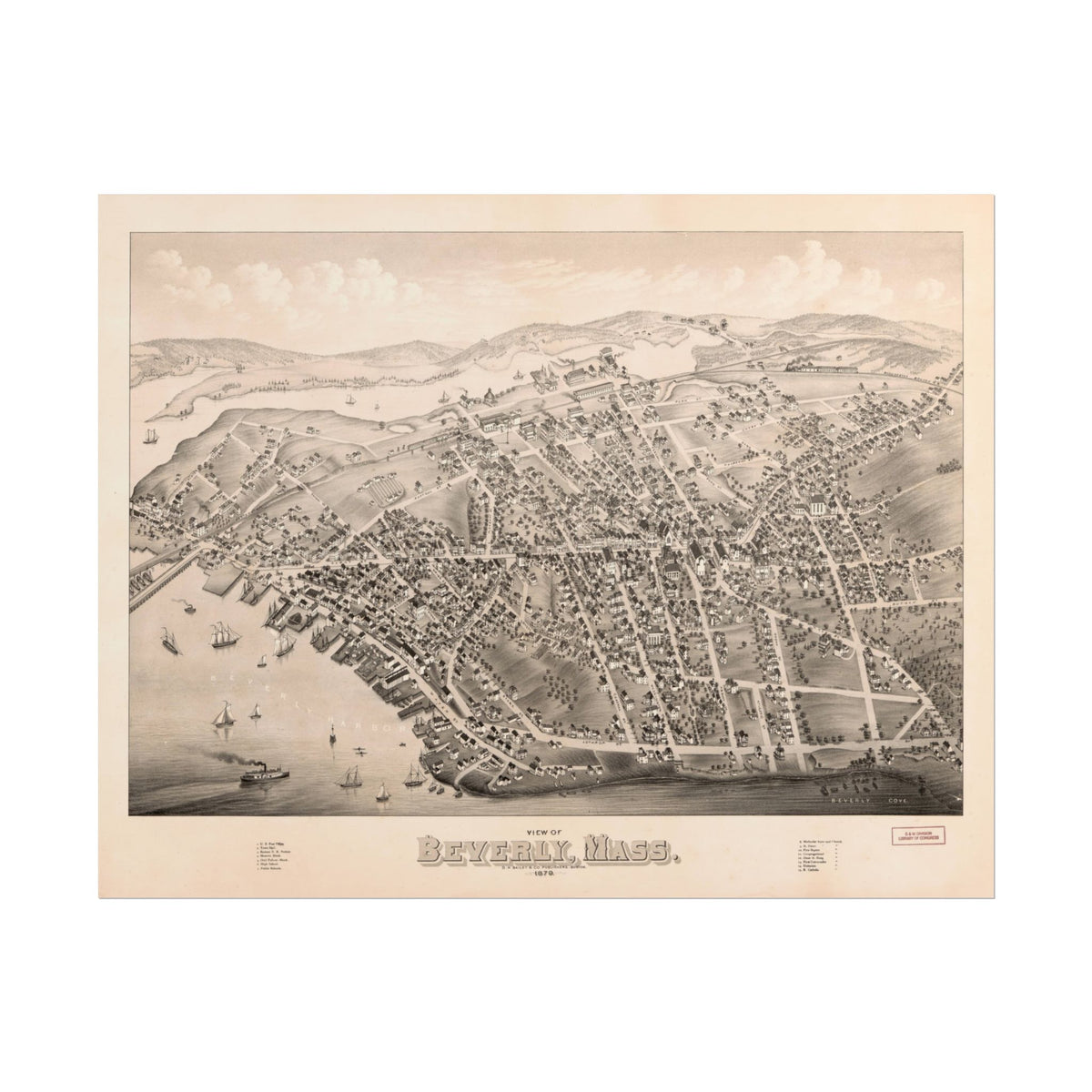 Beverly, Massachusetts 1879 — Bird's-Eye View Map Print