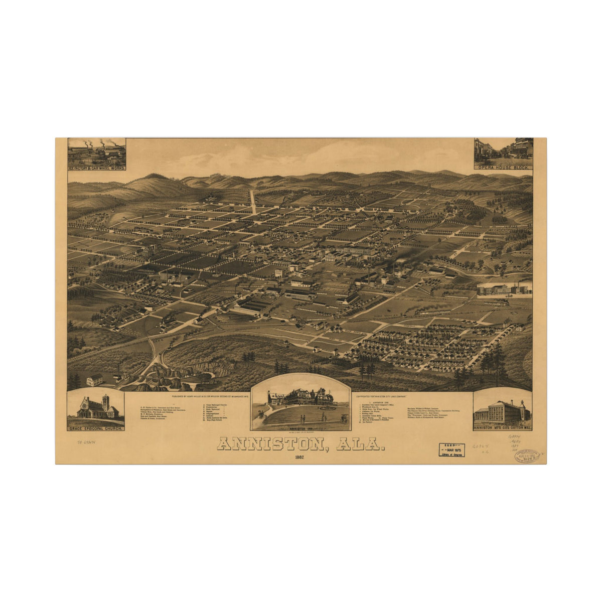 Anniston, Alabama 1887 — Bird's-Eye View Map on Canvas