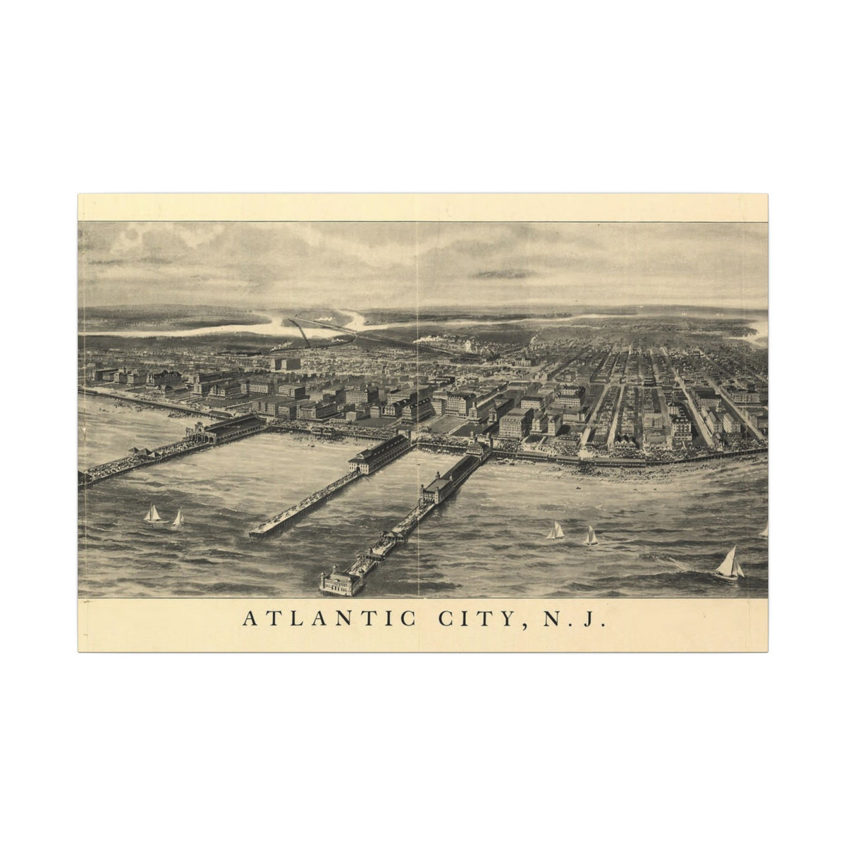 Atlantic City, New Jersey 1905 — Bird's-Eye View Map on Canvas