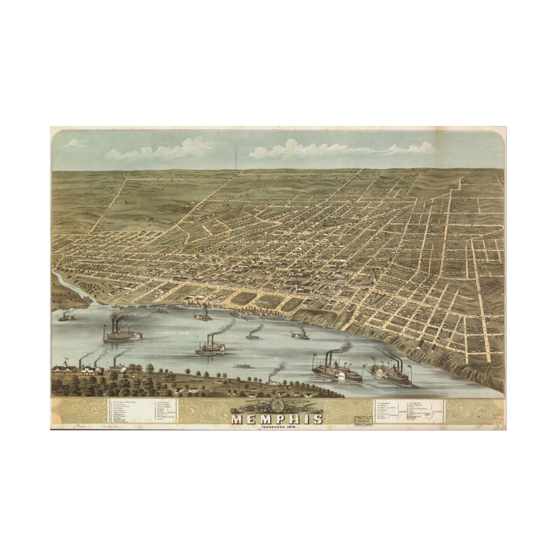 Memphis, Tennessee 1870 — Bird's-Eye View Map Print